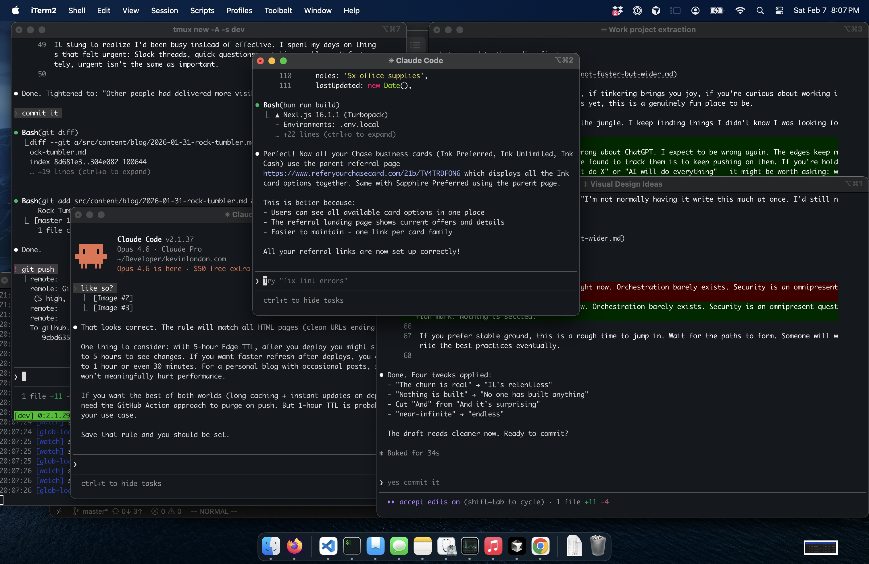 Multiple Claude Code terminals tiled across the screen